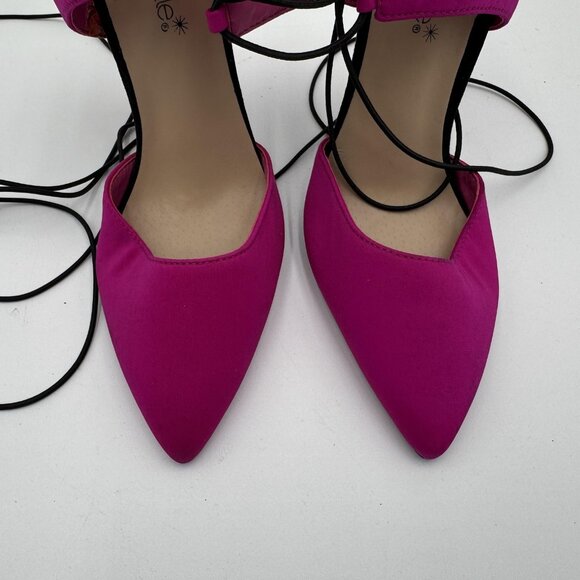 ShoeDazzle Womens Size 5 Pink Fuchsia Taara Lace Up Wrap Stiletto Heels Pumps - Picture 3 of 9